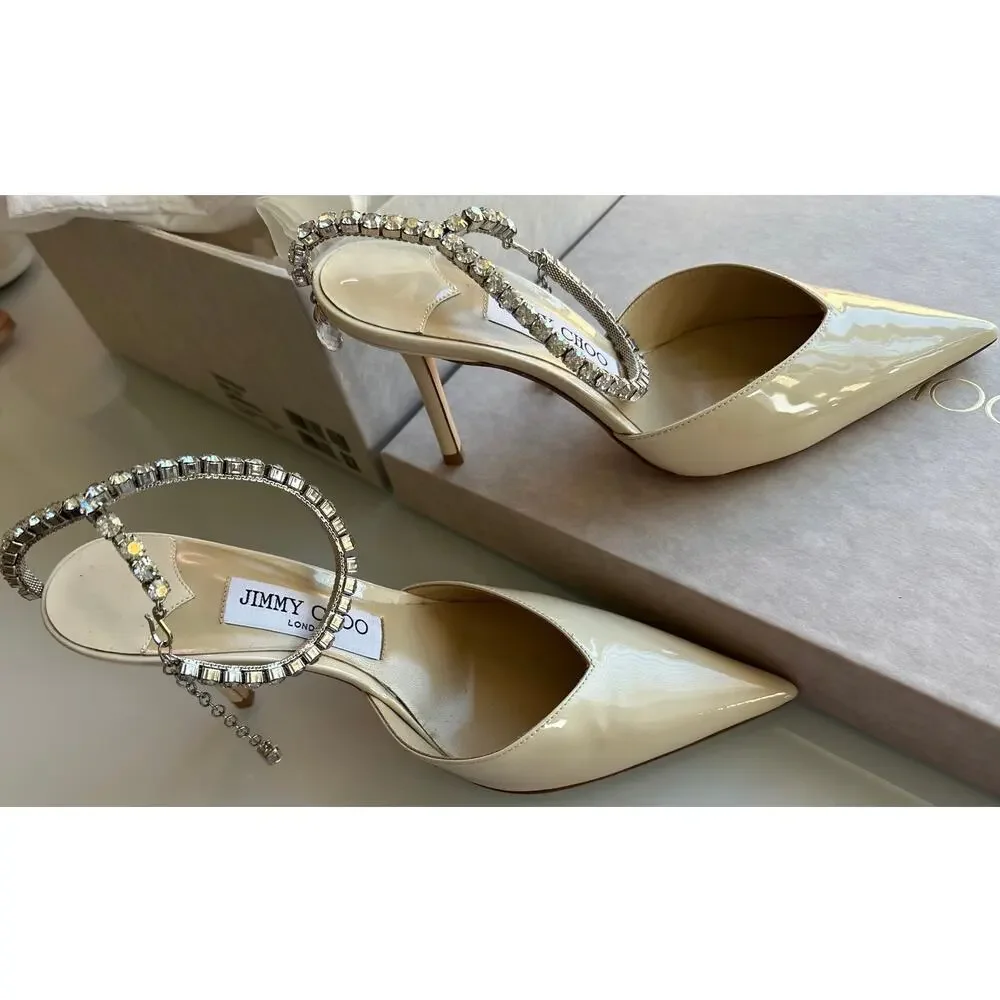 Jimmy Choo Off-White Saeda 85 with Crystal (Size IT 36)